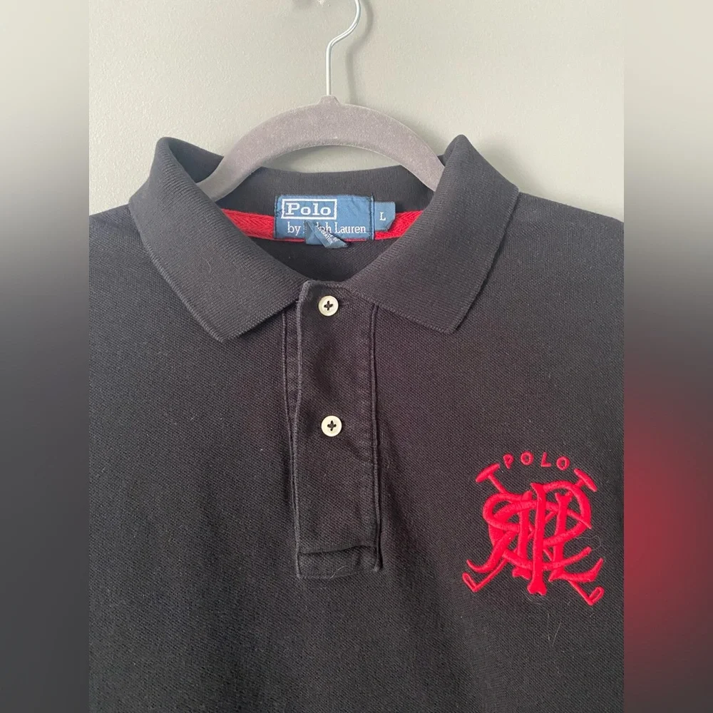 Polo Ralph Lauren Shirt Polo Mens L Black Red Crossed Mallet RPLC Crest
